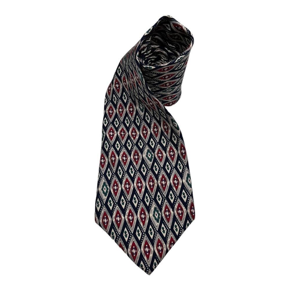 Vintage Christian Dior Red & Blue Oval Geometric Shape Print 100% Silk Neck Tie